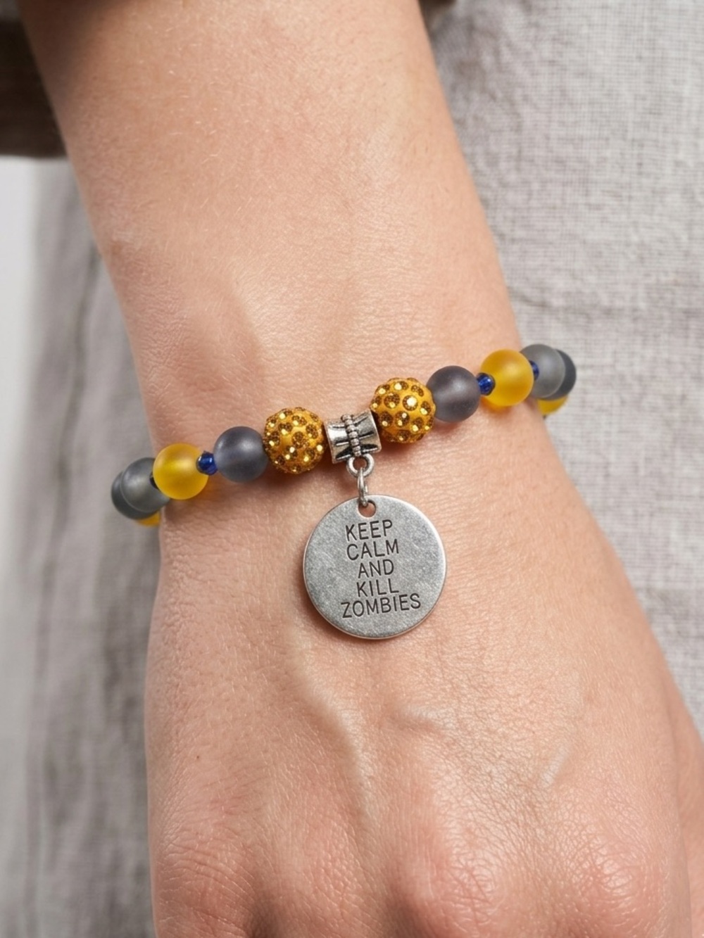 Keep Calm Kill Zombies Bracelet | Beaded Charm Halloween Jewelry